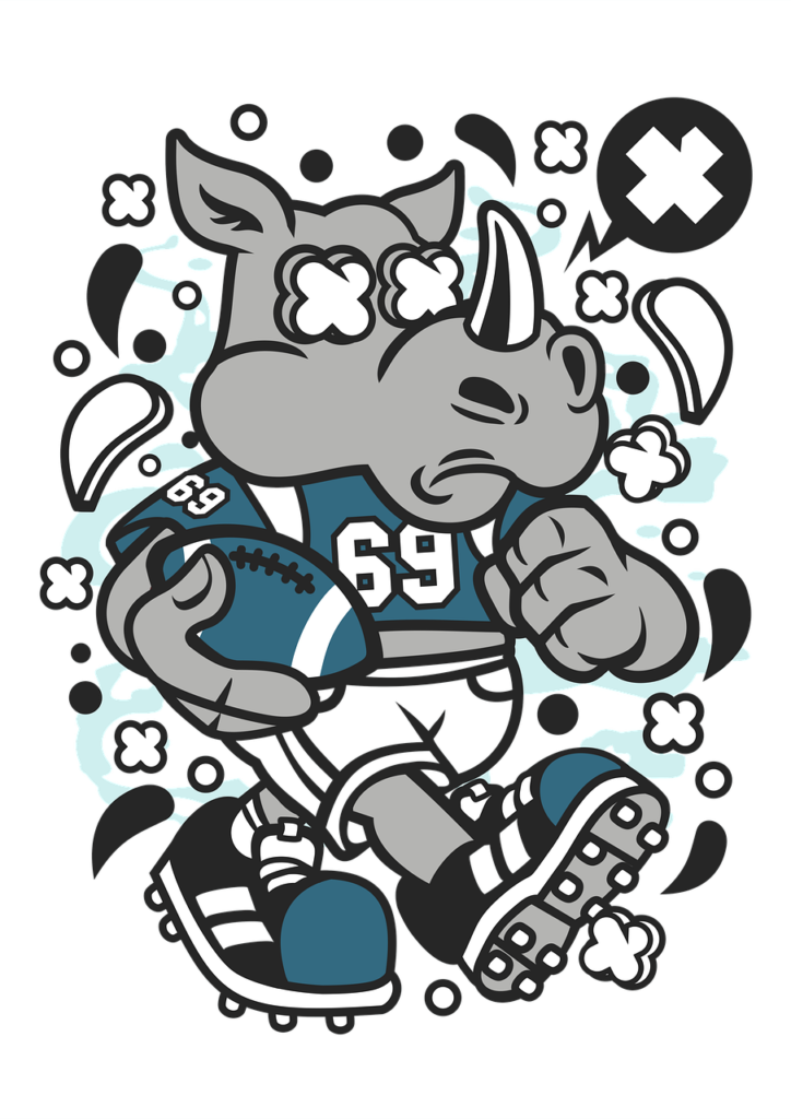 rhino football, t-shirt design, beast mode rhino, gridiron charge, animal athlete, football rhino, power play fashion, cartoon rhino art, funny sports tee, rhino vibes, rhino graphic, rhino print, rhino wear, rhino outfit, rhino inspired, rhino design, rhino touchdown, rhino tackle, rhino helmet, rhino field, rhino team, rhino pop art, rhino parody, rhino strength, rhino hustle