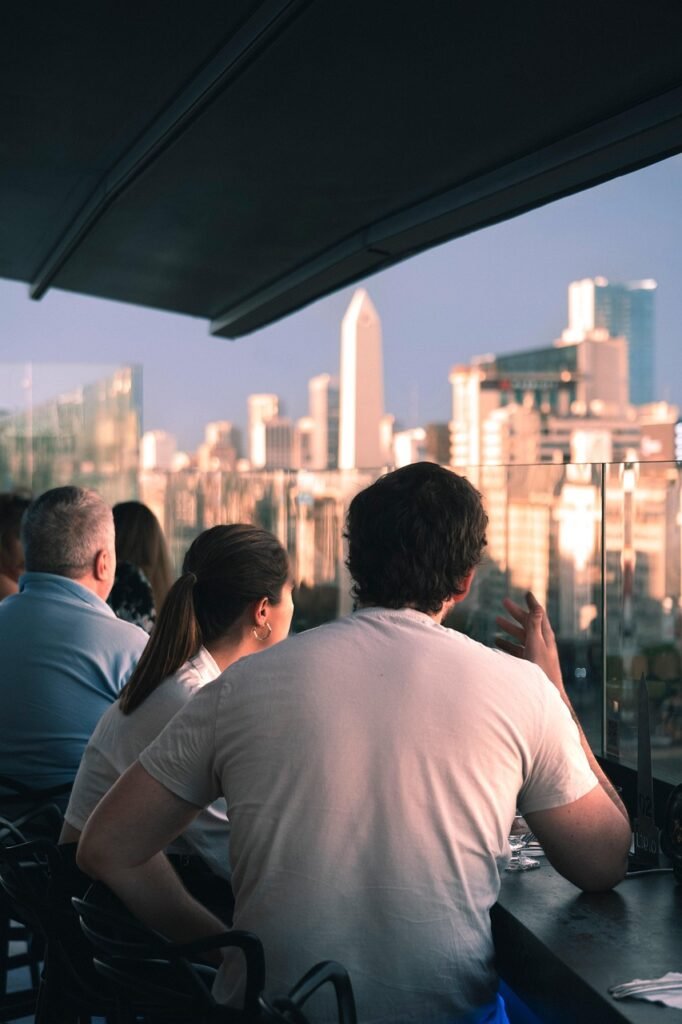 darling, terrace, building, nature, buildings, people, shades, sun, sunset, afternoon