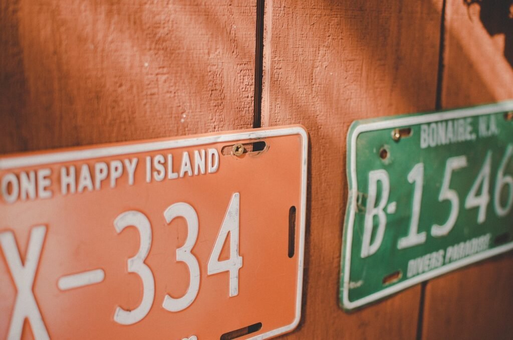 plate, number, driver, green, red, brown numbers